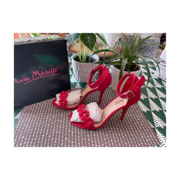 Anne Michelle Red Strappy Heels Pumps Open Toe Sz 8.5 - Picture 7 of 10